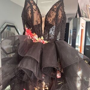 Chic Black Mesh Dress with Floral Details